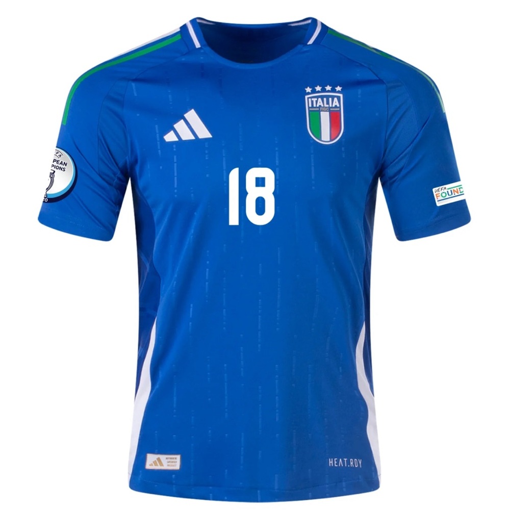 ADIDAS ITALY AUTHENTIC NICOLÒ BARELLA HOME JERSEY W/ EURO 2024